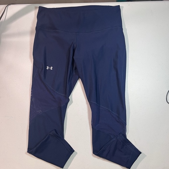 UNDER ARMOUR Women's Project Rock HeatGear Ankle Crop Large Navy Blue Legging - Picture 1 of 7